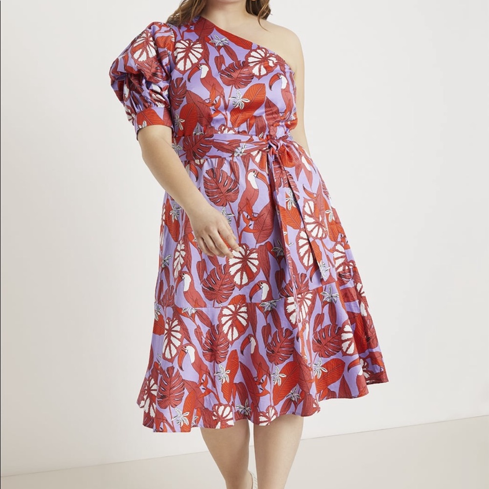 Eloquii Tropical One-Shoulder Dress-NWOT